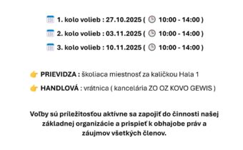Dátum konania volieb do ZO OZ KOVO GEWIS