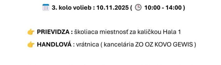 Dátum konania volieb do ZO OZ KOVO GEWIS